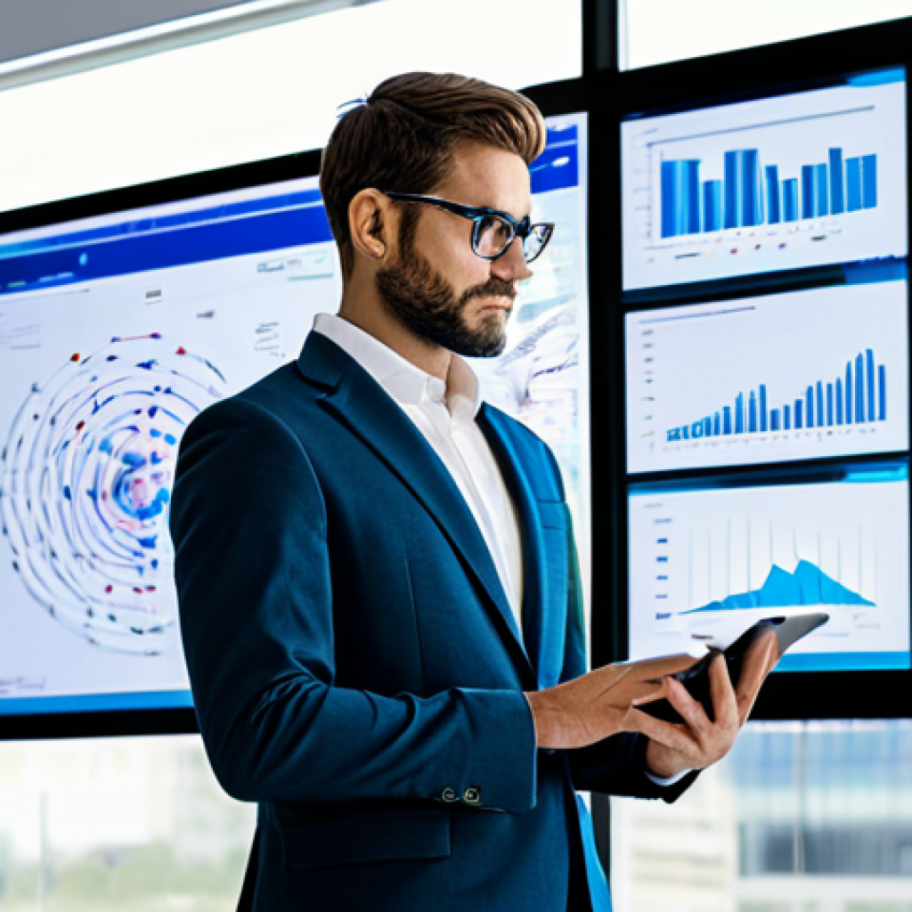 A professional policy analyst, fully clothed in a modest business suit, stands confidently in a futuristic, modern office. Large, transparent screens display intricate data visualizations, complex graphs, and advanced AI interface elements, reflecting sophisticated analytics and deep insights. The analyst is looking at a screen with a thoughtful, focused expression, holding a digital tablet. The environment is clean, bright, and technologically advanced, emphasizing innovation and data-driven decision-making. This image is safe for work, appropriate content, fully clothed, professional, and family-friendly. It features perfect anatomy, correct proportions, a natural pose, well-formed hands, proper finger count, and natural body proportions.