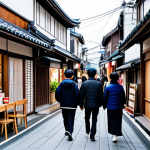 **Prompt:** A vibrant, revitalized shopping street in a Japanese town. Modern cafes and shops featuring local crafts mix with traditional storefronts. Young people and families stroll along the street.  "Safe for work", "appropriate content", "fully clothed", "professional photography", "perfect anatomy", "natural proportions", "modest attire", "family-friendly".