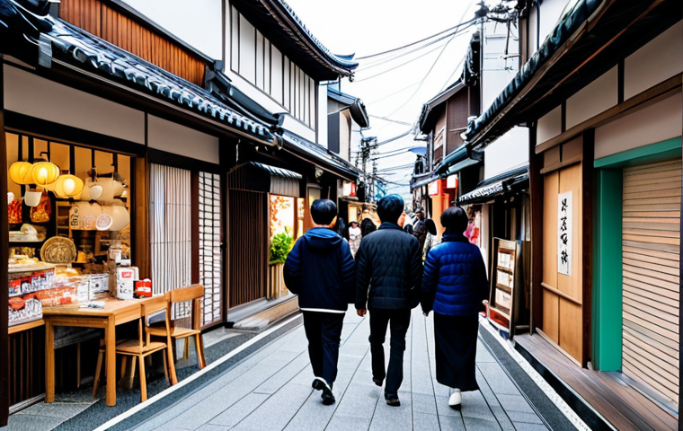 **Prompt:** A vibrant, revitalized shopping street in a Japanese town. Modern cafes and shops featuring local crafts mix with traditional storefronts. Young people and families stroll along the street.  "Safe for work", "appropriate content", "fully clothed", "professional photography", "perfect anatomy", "natural proportions", "modest attire", "family-friendly".