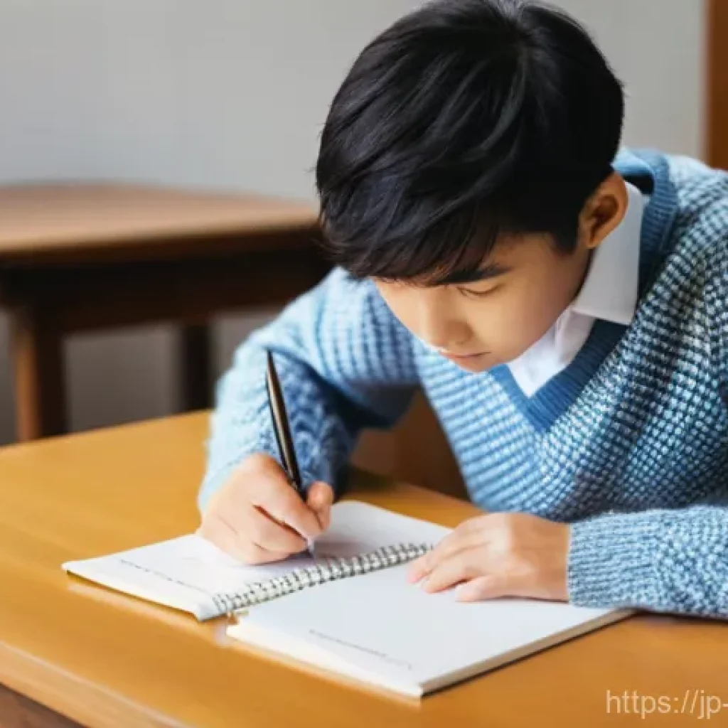 정책분석사 시험 대비 모의고사 활용법 - **Prompt:** A young, focused Japanese student, gender-neutral, sitting at a clean wooden desk bathed...