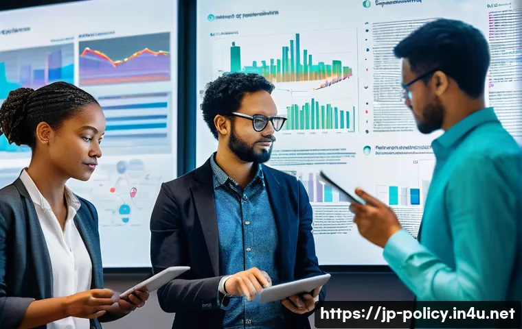정책분석사와 최신 데이터 기술 활용 사례 - **Prompt:** A diverse group of global policy makers, data analysts, and local community representati...