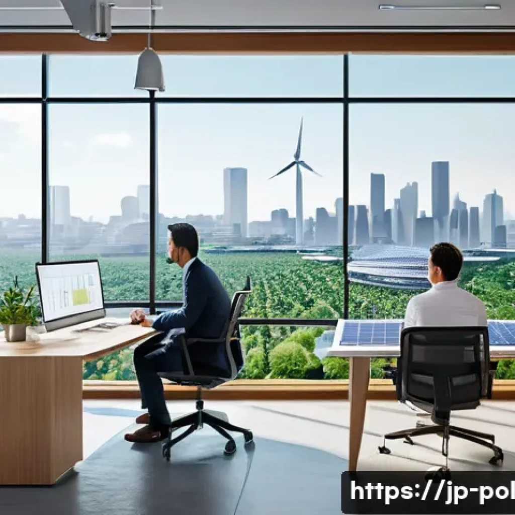 정책분석사와 다양한 분야와의 협업 사례 - A modern collaborative workspace where diverse professionals&mdash;environmental engineers, policy analyst...
