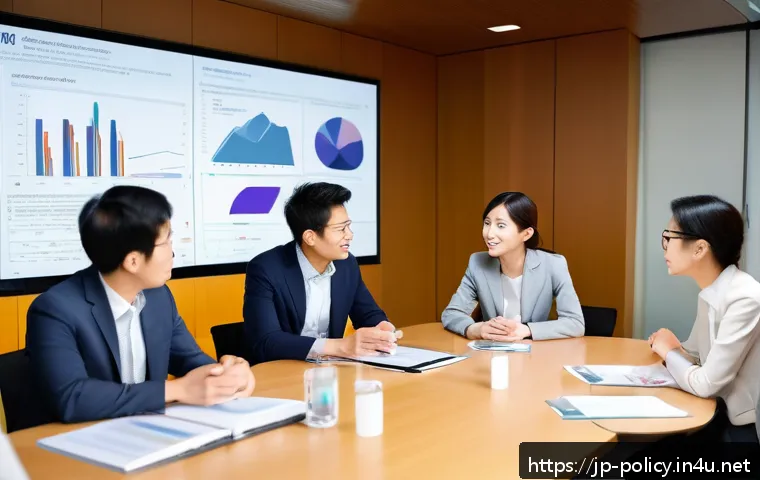 정책분석사와 신입 직무 교육 후기 - A modern Japanese policy analysis training session in progress, featuring diverse adult professional...