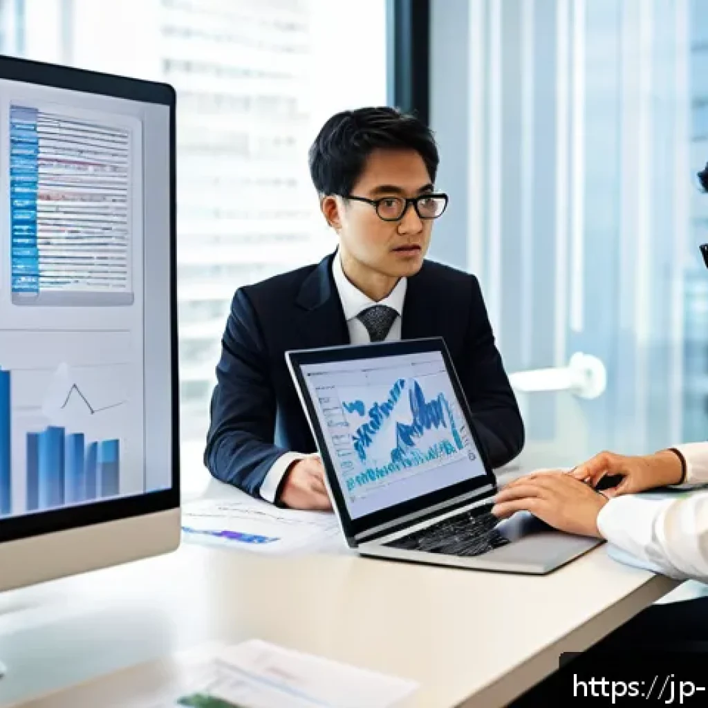 정책분석사로 일하기 위해 필요한 자격 - A modern Japanese office scene showing a diverse group of professionals engaged in policy analysis w...