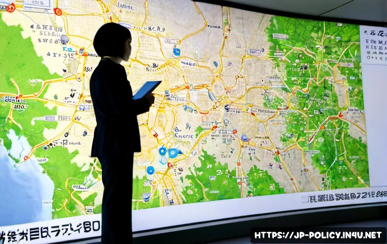 정책분석사와 데이터 활용 기반 정책 연구 - Photorealistic policy analyst in a contemporary Tokyo government research office, examining a large ...