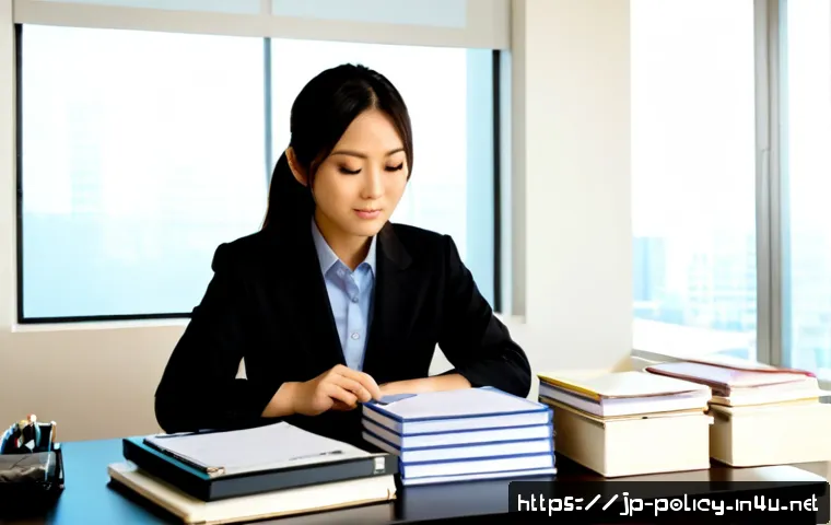정책분석사 시험 장단점 비교 - Photorealistic Japanese professional in a bright modern study room, seated at a clean desk comparing...
